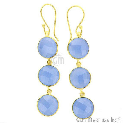 Gold Plated Round 12x66mm Gemstone Long Hook Earring Choose Your Gemstone (90064-1) - GemMartUSA