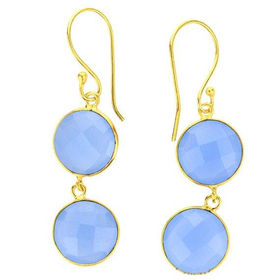 Round Shape 50x12mm Gold Plated Gemstone Hook Earrings (Pick your Gemstone) (90074-1) - GemMartUSA