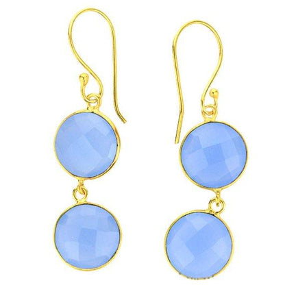 Round Shape 50x12mm Gold Plated Gemstone Hook Earrings (Pick your Gemstone) (90074-1) - GemMartUSA