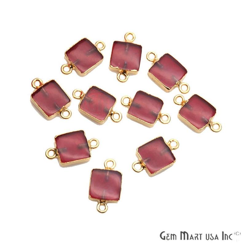 Gold Electroplated 10mm Square Double Bail Gemstone Connector (Pick Your Gemstone) - GemMartUSA
