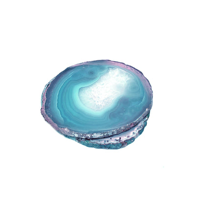 Teal Natural Gemstone Coaster, Agate Slice Coaster, Rock & Crystal Coaster, Organic/Silver/Gold Plated Drinkware