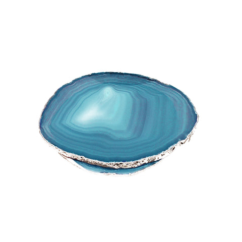 Teal Natural Gemstone Coaster, Agate Slice Coaster, Rock & Crystal Coaster, Organic/Silver/Gold Plated Drinkware