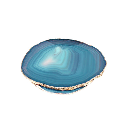 Teal Natural Gemstone Coaster, Agate Slice Coaster, Rock & Crystal Coaster, Organic/Silver/Gold Plated Drinkware