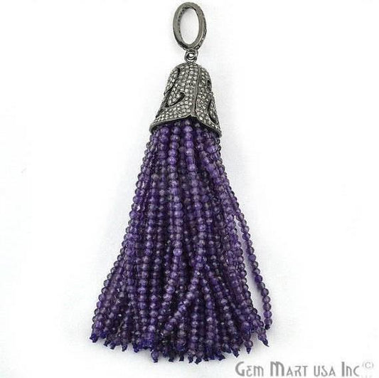 Black Plated Diamond Cap Tassel Dangle Pendant (TP) - GemMartUSA