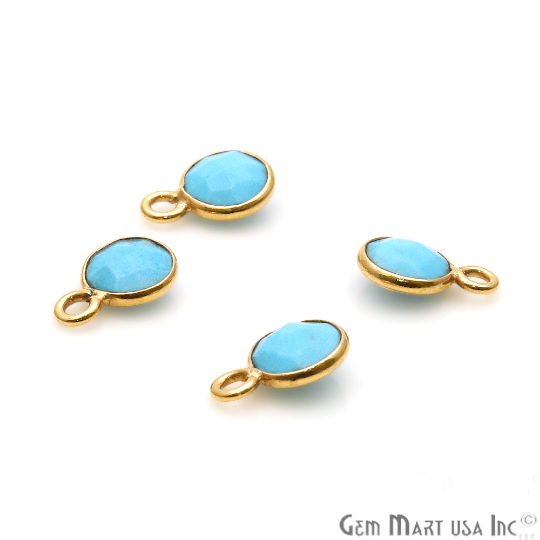 Turquoise 6mm Round Gold Plated Single Bail Gemstone Connector