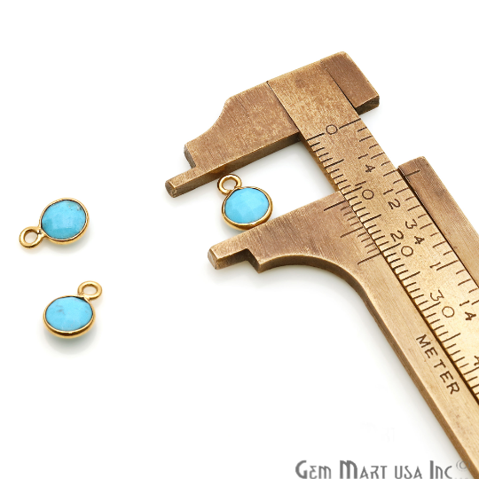 Turquoise 6mm Round Gold Plated Single Bail Gemstone Connector