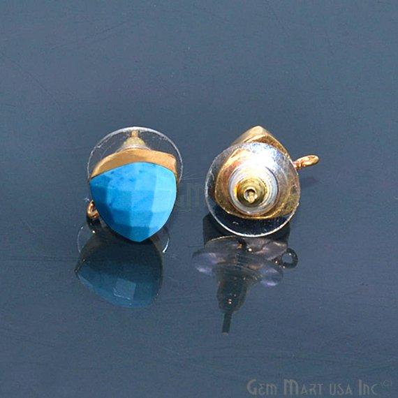 Trillion Shape 10mm Gold Plated Loop Connector Gemstone Stud Earrings 1Pair (Pick your Gemstone) - GemMartUSA