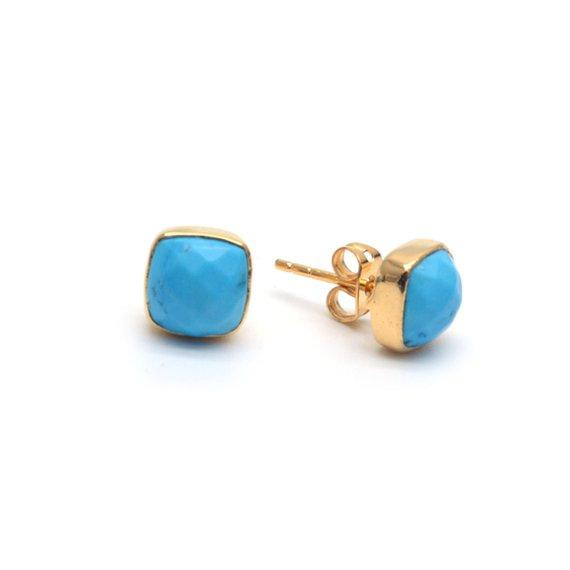 Cushion Shape 8mm Gold Plated Gemstone Stud Earrings 1 Pair (Pick your Gemstone) - GemMartUSA