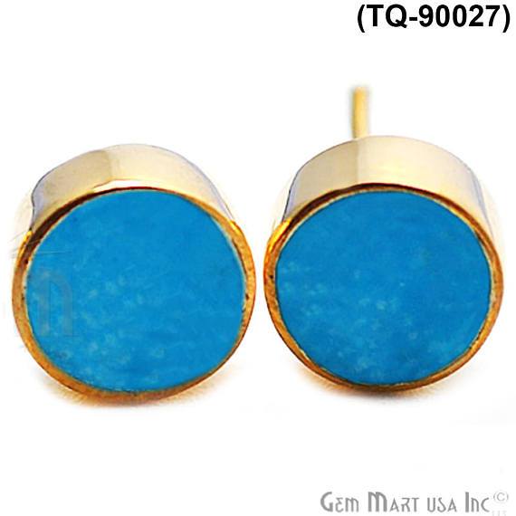 Gold Plated 8mm Round Gemstone Stud Earrings (Pick Your Gemstone) - GemMartUSA