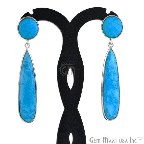 Pear and Round Shape 43x28mm Silver Plated Gemstone Dangle Studs (Pick your Gemstone) (90012-1) - GemMartUSA