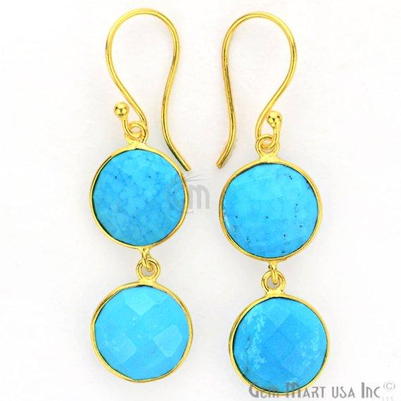 Round Shape 50x12mm Gold Plated Gemstone Hook Earrings (Pick your Gemstone) (90074-1) - GemMartUSA