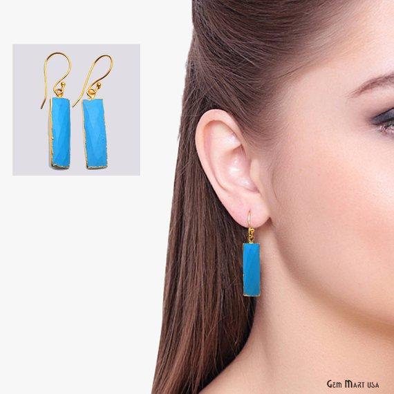 Rectangle 9x30mm Gold Gemstone Hook Earring 1Pair (Pick your Gemstone) - GemMartUSA
