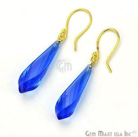 Teardrop Shape 48x9mm Gold Plated Gemstone Dangle Hook Earrings (Pick your Gemstone) (90100-1) - GemMartUSA