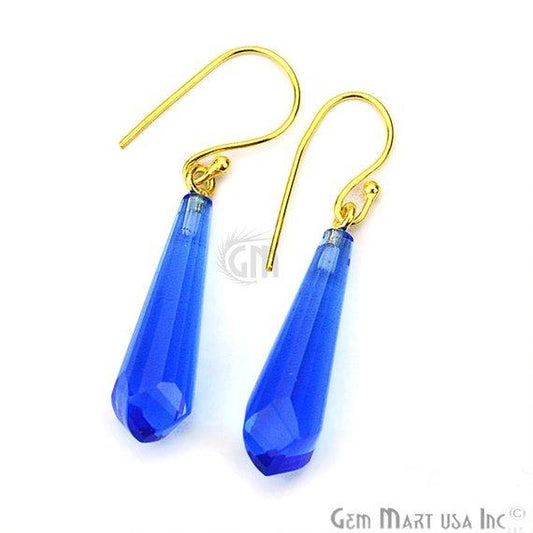 Dangle 45x9mm Gold Plated Gemstone Hook Earrings (Pick your Gemstone) (90107-1) - GemMartUSA