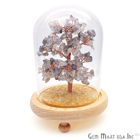 Grey Chalcedony Handcrafted Tree Of Life, Glass Box Enclosed Tree, Home decor, Crystal encrusted Tree, Healing Gemstones, Ornamental Decoration - GemMartUSA