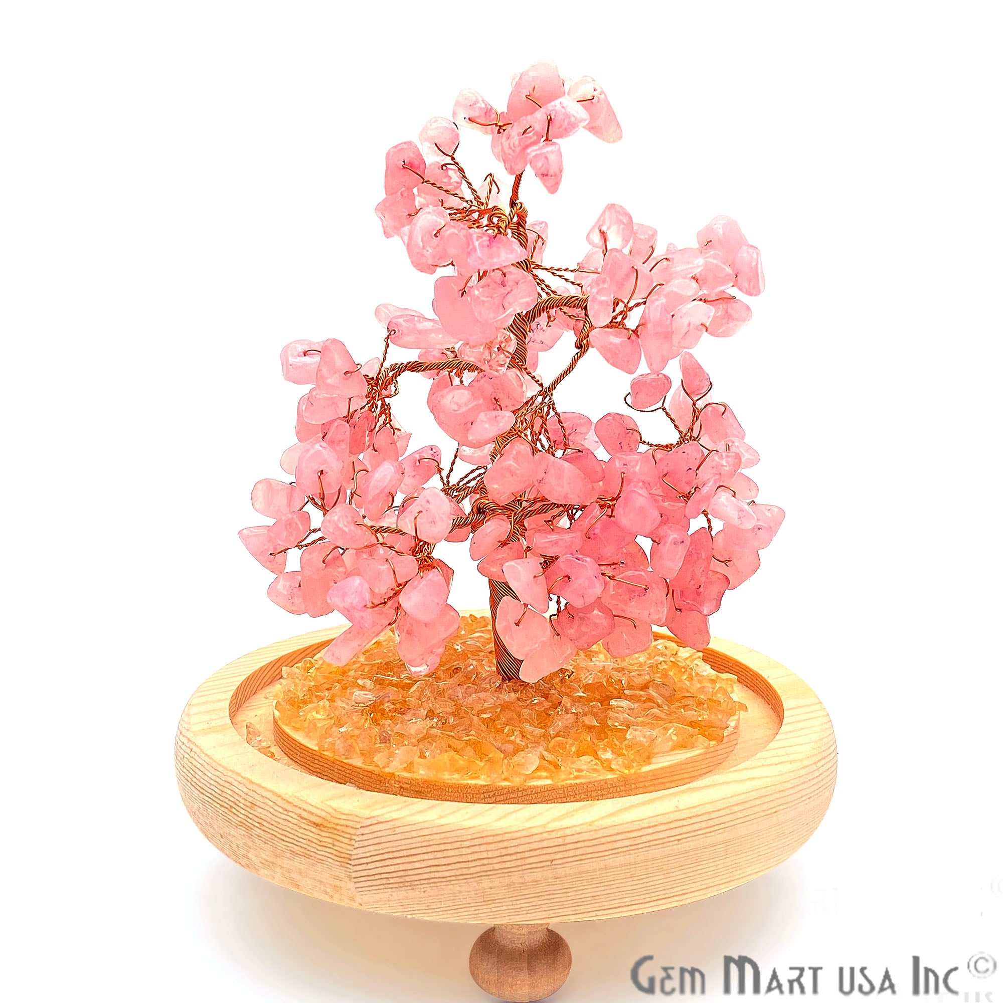 Rose Quartz Handcrafted Tree Of Life, Glass Box Enclosed Tree, Home decor, Crystal encrusted Tree, Healing Gemstones, Ornamental Decoration - GemMartUSA