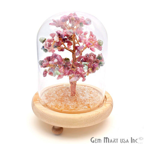 Multi-Tourmaline Handcrafted Tree Of Life, Glass Box Enclosed Tree, Home decor, Crystal encrusted Tree, Healing Gemstones, Ornamental Decoration - GemMartUSA