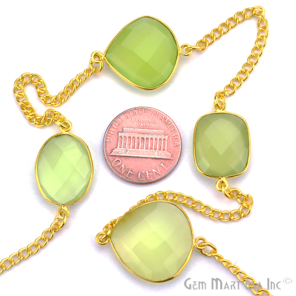 Green Chalcedony 15mm Gold Plated Bezel Link Connector Chain - GemMartUSA (764140781615)