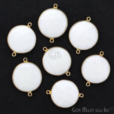 White Agate 20mm Gold Plated Double Bail Gemstone Connector - GemMartUSA