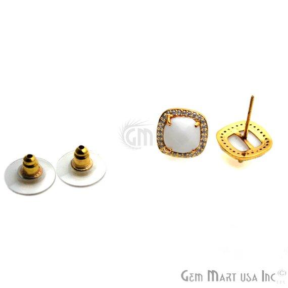 Square Shape 8mm Gold Plated Cubic Zircon Gemtsone Stud Earrings (Pick your Gemstone) (90032-2) - GemMartUSA