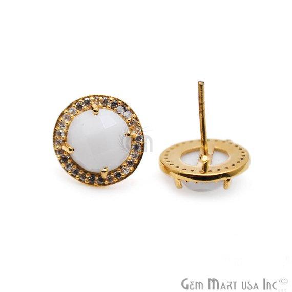 Round Shape 8mm Gold Plated Cubic Zircon Gemtsone Stud Earrings (Pick your Gemstone) (90036-2) - GemMartUSA