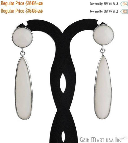 Pear and Round Shape 43x28mm Silver Plated Gemstone Dangle Studs (Pick your Gemstone) (90012-1) - GemMartUSA
