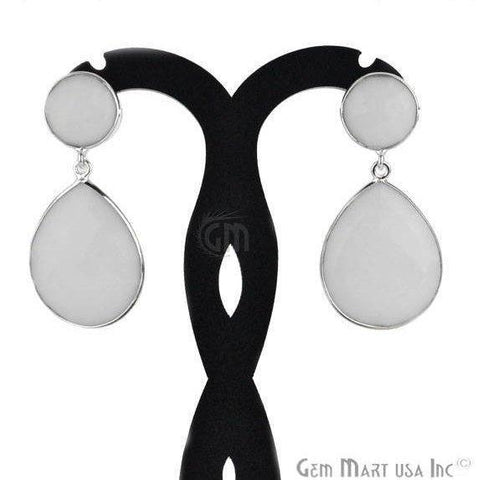 Pear and Round Shape 21x46mm Silver Plated Gemstone Dangle Studs (Pick your Gemstone) (90013-1) - GemMartUSA