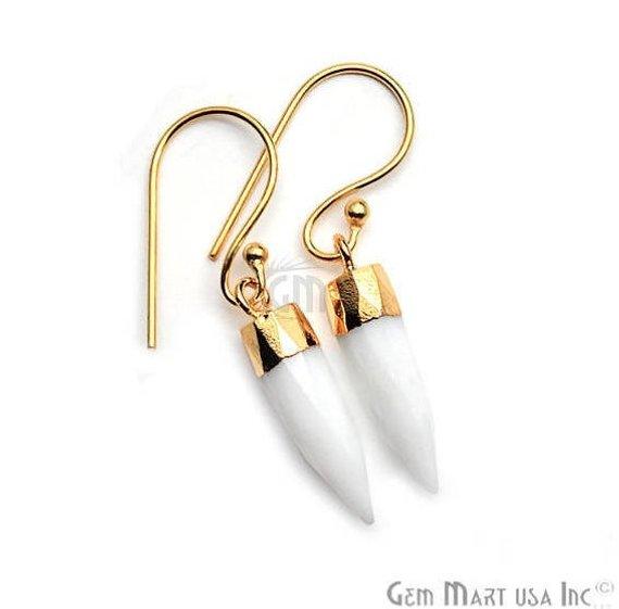 Pencil Shape 24x6mm Gold Plated Gemstone Dangle Hook Earring Choose Your Style (90154-1) - GemMartUSA