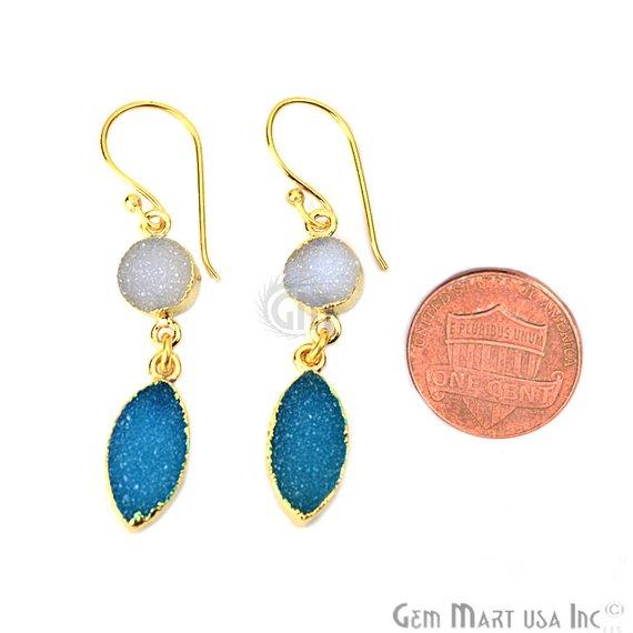 Double Druzy 48x8mm Gold Plated Dangle Hook Earrings (Pick your Gemstone) (90127-1) - GemMartUSA