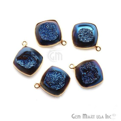 Window Druzy 14mm Cushion Shape Bezel Cave Druzy Gemstone Connector (Pick Your Color, Bail, Plating) - GemMartUSA