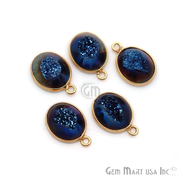 Window Druzy 10x12mm Oval Bezel Cave Druzy Connector (Pick Color, Bail, Plating) - GemMartUSA