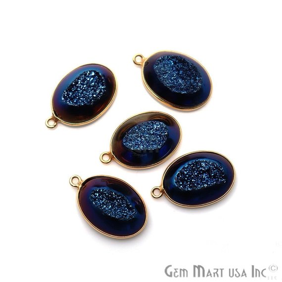 Window Druzy 13x18mm Oval Bezel Cave Druzy Connector (Pick Color, Bail, Plating) - GemMartUSA