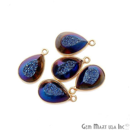 Window Druzy 10x14mm Pears Shape Bezel Cave Druzy Gemstone Connector (Pick Your Color, Bail, Plating) - GemMartUSA