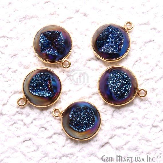 Window Druzy 12mm Round Shape Bezel Cave Druzy Gemstone Connector (Pick Your Color, Bail, Plating) - GemMartUSA