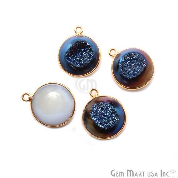 Window Druzy 14mm Round Shape Bezel Cave Druzy Gemstone Connector (Pick Your Color, Bail, Plating) - GemMartUSA