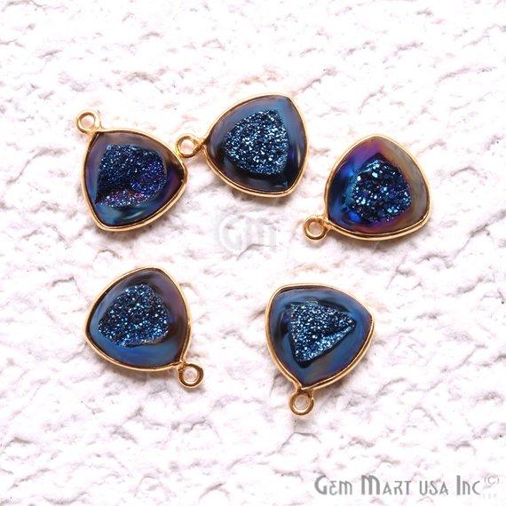 Window Druzy, 12mm Trillion Shape Bezel Cave Druzy Gemstone Connector 1pc Choose Your Style - GemMartUSA