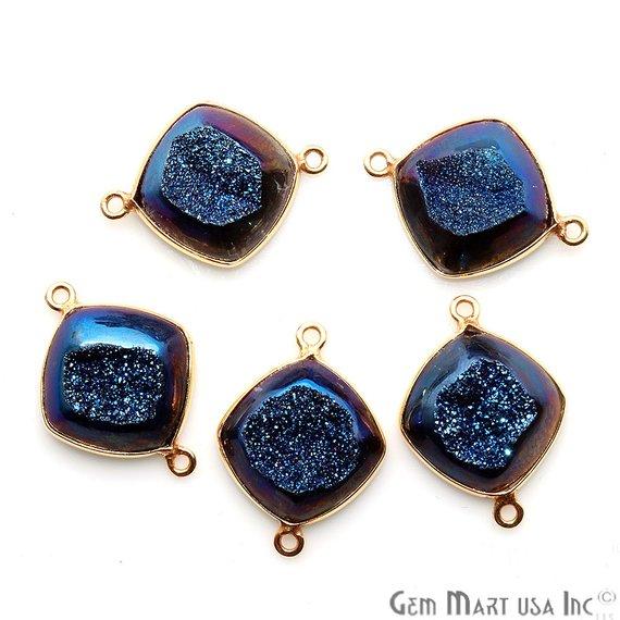 Window Druzy 14mm Cushion Shape Bezel Cave Druzy Gemstone Connector (Pick Your Color, Bail, Plating) - GemMartUSA