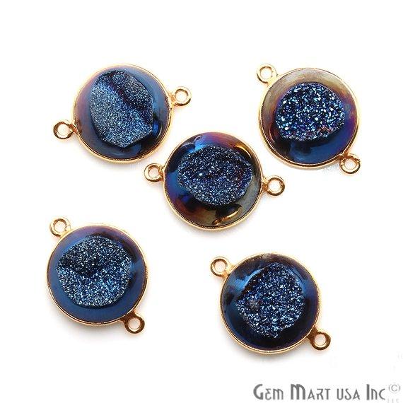 Window Druzy 14mm Round Shape Bezel Cave Druzy Gemstone Connector (Pick Your Color, Bail, Plating) - GemMartUSA