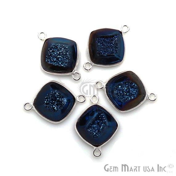 Window Druzy 12mm Cushion Shape Bezel Cave Druzy Gemstone Connector (Pick Your Color, Bail, Plating) - GemMartUSA