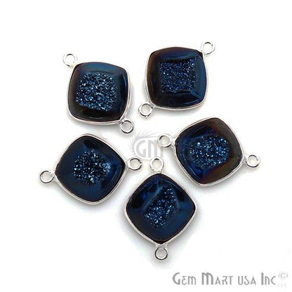 Window Druzy 12mm Cushion Shape Bezel Cave Druzy Gemstone Connector (Pick Your Color, Bail, Plating) - GemMartUSA