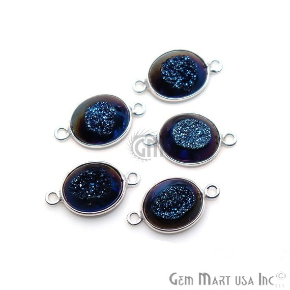 Window Druzy 10x12mm Oval Bezel Cave Druzy Connector (Pick Color, Bail, Plating) - GemMartUSA