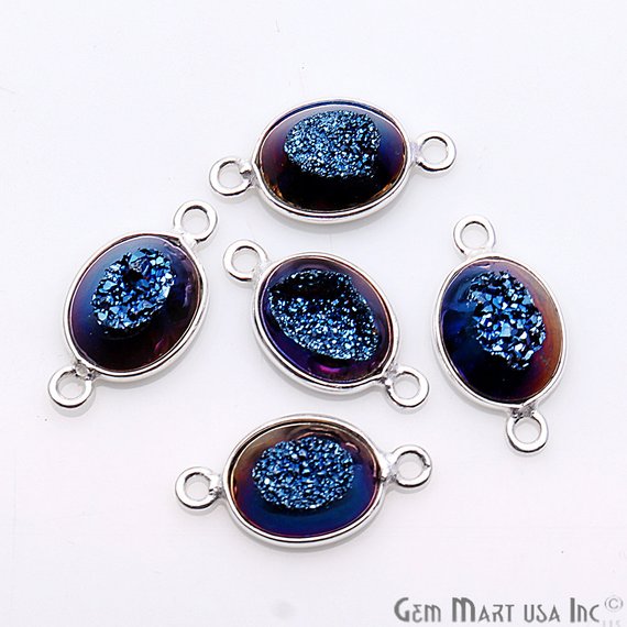 Window Druzy 8x10mm Oval Bezel Cave Druzy Connector (Pick Color, Bail, Plating) - GemMartUSA