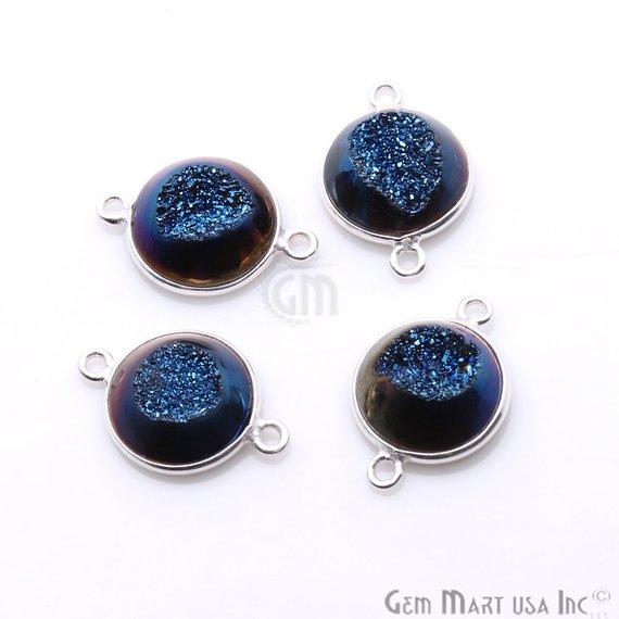 Window Druzy 12mm Round Shape Bezel Cave Druzy Gemstone Connector (Pick Your Color, Bail, Plating) - GemMartUSA