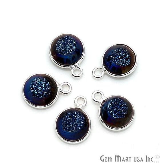 Window Druzy 8mm Round Shape Bezel Cave Druzy Gemstone Connector (Pick Your Color, Bail, Plating) - GemMartUSA