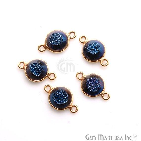 Window Druzy 8mm Round Shape Bezel Cave Druzy Gemstone Connector (Pick Your Color, Bail, Plating) - GemMartUSA