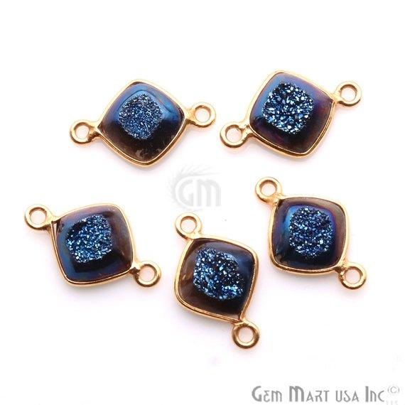 Window Druzy 8mm Cushion Shape Bezel Cave Druzy Gemstone Connector ( Pick Your Color, Plating, Bail) - GemMartUSA