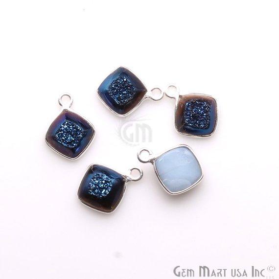 Window Druzy 8mm Cushion Shape Bezel Cave Druzy Gemstone Connector ( Pick Your Color, Plating, Bail) - GemMartUSA