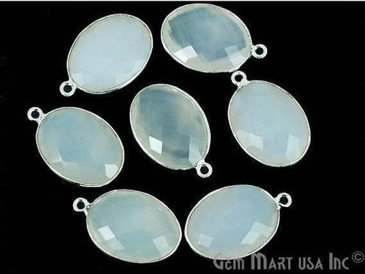 Clearance Sale White Chalcedony 15x20mm Oval Silver Plated Gemstone Connector