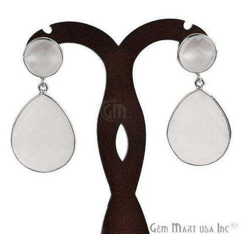 Pear and Round Shape 21x46mm Silver Plated Gemstone Dangle Studs (Pick your Gemstone) (90013-1) - GemMartUSA