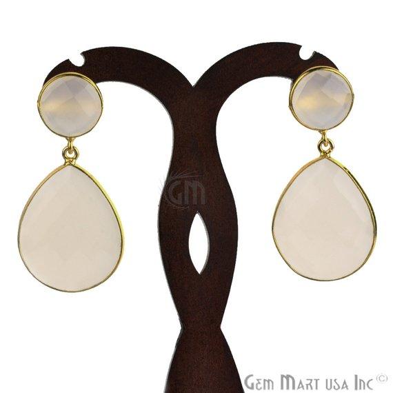 Pear and Round Shape 21x46mm Gold Plated Gemstone Dangle Studs (Pick your Gemstone) (90014-1) - GemMartUSA